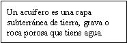 Un acuífero es una capa subterránea de tierra, grava o roca porosa que tiene agua.