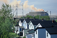 	Row of houses near a factory building