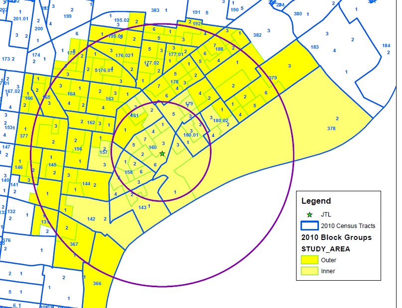 Outline of Census Tracts Included in JT Lewis Childhood Blood Lead Investigation