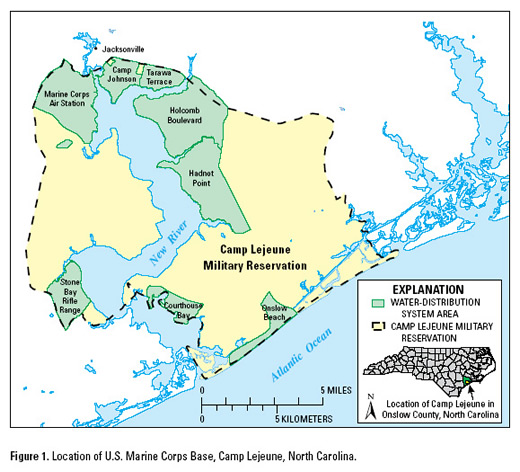 Location of US MArine Corp Base, Camp Lejeune, NC