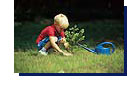 child playing in yard