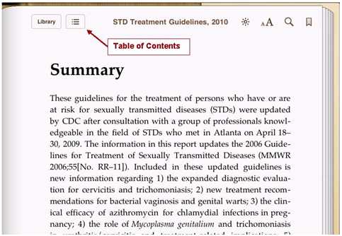 Table of Contents button in iBooks