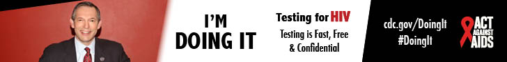 	Doing It banner. A man sitting in a chair in front of a red wall. I’m Doing It. Testing for HIV. Testing is Fast, Free & Confidential. cdc.gov/DoingIt #DoingIt Act Against AIDS