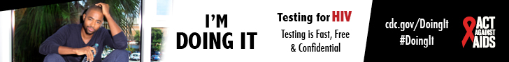 	An image of Jay Ellis sitting on an interior windowsill, holding a water bottle. I’m Doing It. Testing for HIV. Testing is Fast, Free & Confidential. cdc.gov/DoingIt #DoingIt The Elizabeth Taylor Foundation, Act Against AIDS