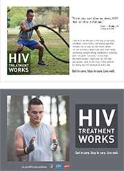 CDC Campaign palm card of Yuri, a person living with HIV: 'Think you can slow me down, HIV? Not in this lifetime,' says Yuri of Miami, Florida. 'I refuse to let HIV get in the way of my busy schedule. I even have a cellphone app that reminds me to take my HIV meds. When I'm not working, I keep busy with boot camp, swimming, weight lifting, meditation, traveling and - oh yeah - karaoke. I know that the more control I have over my HIV, the less power I give to the virus. I take control by taking my HIV medication every day.' HIV Treatment Works. Get in Care. Stay in Care. Live Well. Visit cdc.gov/HIVTreatmentWorks. 