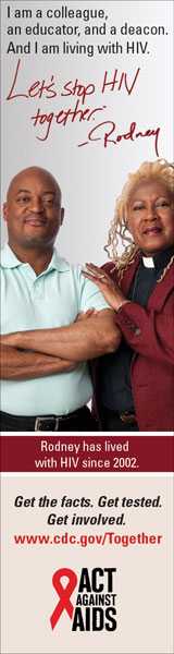 Let's Stop HIV Together Vertical Web Banner of Rodney and His Pastor. www.cdc.gov/actagainstaids