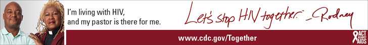 Let's Stop HIV Together Horizontal Web Banner of Rodney and His Pastor. www.cdc.gov/actagainstaids