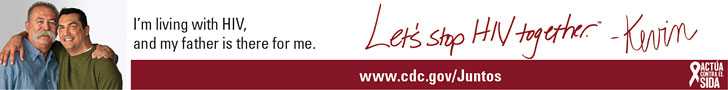 Let's Stop HIV Together Horizontal Web Banner of Kevin and his father. www.cdc.gov/actagainstaids