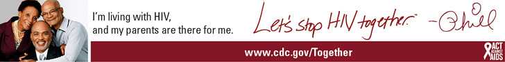 Let's Stop HIV Together Horizontal Web Banner of Phill and his parents. www.cdc.gov/actagainstaids