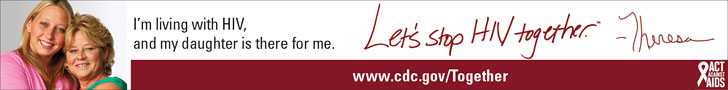 Let's Stop HIV Together Horizontal Web Banner of Theresa and her daughter. www.cdc.gov/actagainstaids