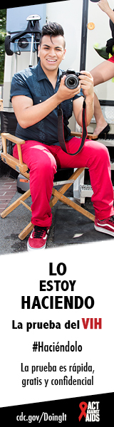	Haciendolo banner. Un hombre joven sentado en una silla, sosteniendo una cámara. Lo estoy hacienda. La prueba es rápida, gratis, y confidencial. Cdc.gov/Haciendolo #Haciéndolo Act Against AIDS