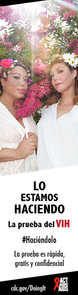 	Dos mujeres transgénero posando delante de un árbol de flor de cerezo con flores en su cabello. Lo estoy hacienda. La prueba es rápida, gratis, y confidencial. cdc.gov/Haciendolo #Haciéndolo Act Against AIDS