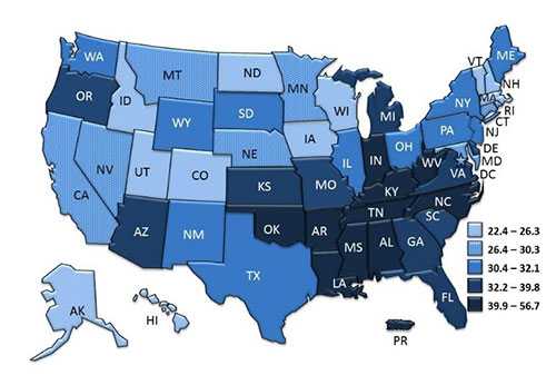 adult asthma map of the united states and territories