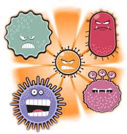 Cartoon illustrations of microbes