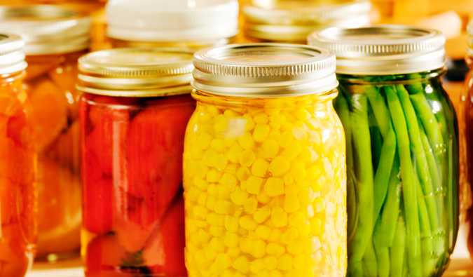 Jars of canned vegetables