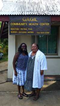 Left to right: Dr. Virginia Senkomago, ORISE/CDC; Dr. Petra Tun, Gagil CHC.