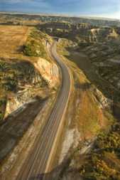 Aerial view of a rural road in North Dakota