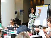 	lead instructor writing on large pad of paper