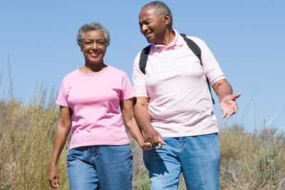 Elderly couple taking a walk