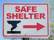 Photo of tornado shelter sign.