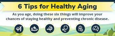 6 Tips for Healthy Aging: As you age, doing these six things will improve your chances of staying healthy and preventing chronic disease.