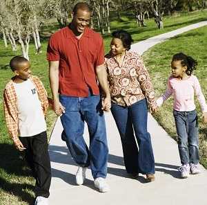 family walking outside