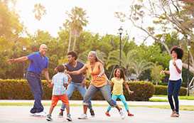 Family playing basketball