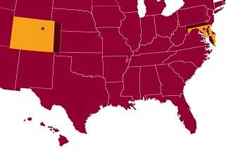 Map of the United States with Colorado, Hawaii, and Maryland highlighted.