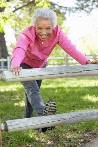 Picture of a grandmother stretchiing