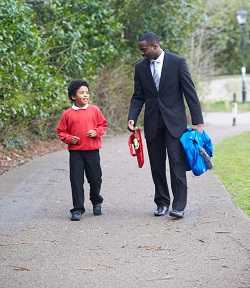 Father and son walking together