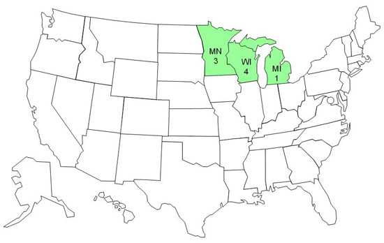 	Final Case Count Map: Persons infected with the outbreak strain of E. coli O157:H7, by state, as of April 1, 2011 (n=8) 