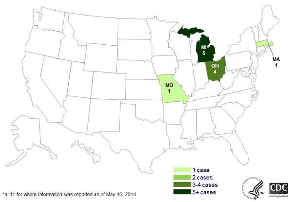 	Case Count Map May 19, 2014: Persons infected with the outbreak strains of E. coli O157:H7, by state