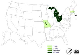 	Final Case Count Map: Persons infected with the outbreak strains of E. coli O157:H7, by state