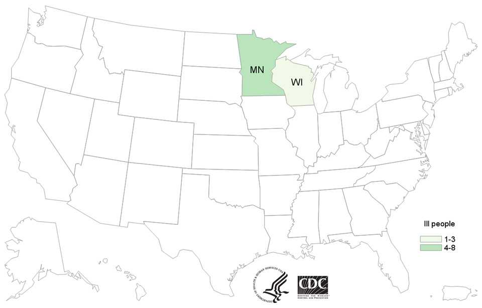 	People infected with the outbreak strain of E. coli O157, by state of residence, as of March 22, 2016