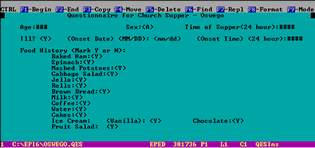 Screen shot of Epi Info™ 6 questionnaire - oswego