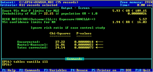 Screen shot of Epi Info™ 6 Analysis - risk ratio