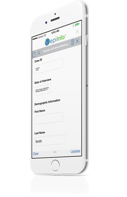 Epi Info app shown running on an Apple iPhone