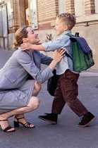 Mother and son saying goodbye