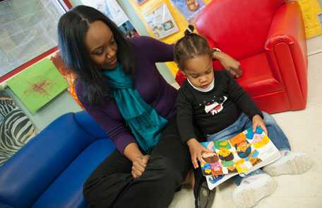 Mother and daughter reading book