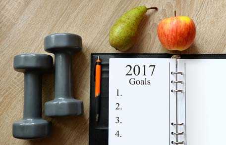 Collage of calendar, weights and fruits