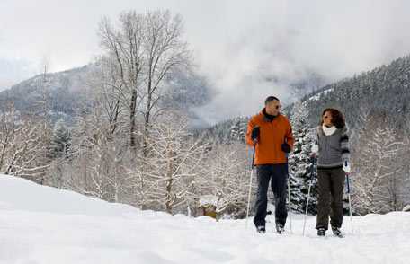 Couple skiing