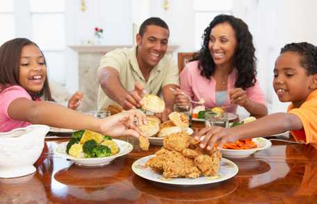 Family eating at restaurant