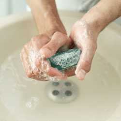 Person washing hands with soap