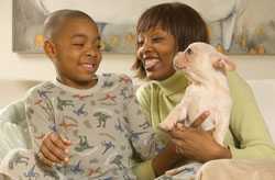 Mother and son with Bulldog 