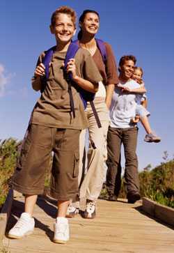 Family going for brisk walk