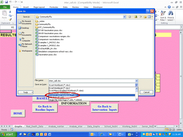 When saving the software in the 2010 version, you must remember to change the file extension to “.xls” to ensure that the application will run smoothly under the new Excel version.