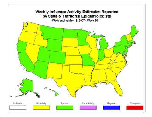 U. S. map for Weekly Influenza Activity