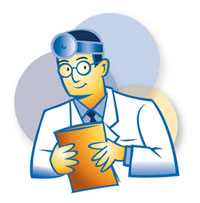 Cartoon doctor holding a clip board