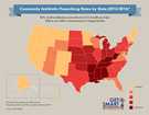 This image depicts community antibiotic prescribing rates by state between 2013 and 2014.