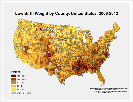 	A map on low birth weight from the Division of Reproductive Health.